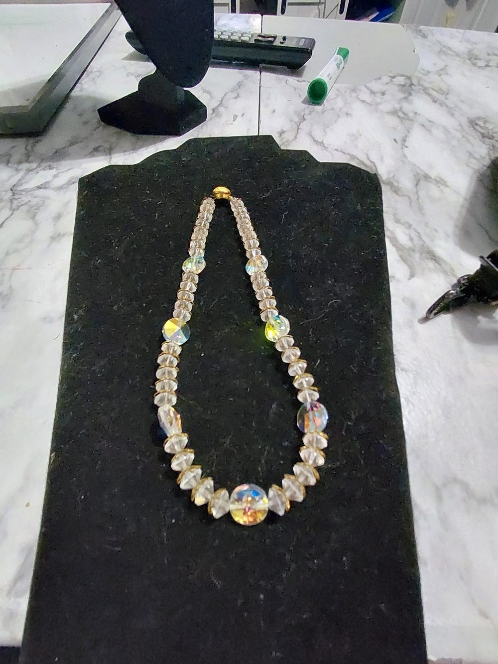 Crystal Aurora Beaded Necklace - Gold Accent